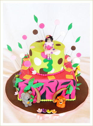 Jungle little girl birthday cake